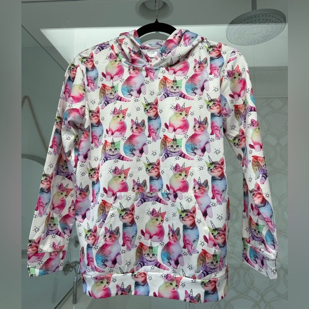 Girls Colorful Cat Print Hoodie